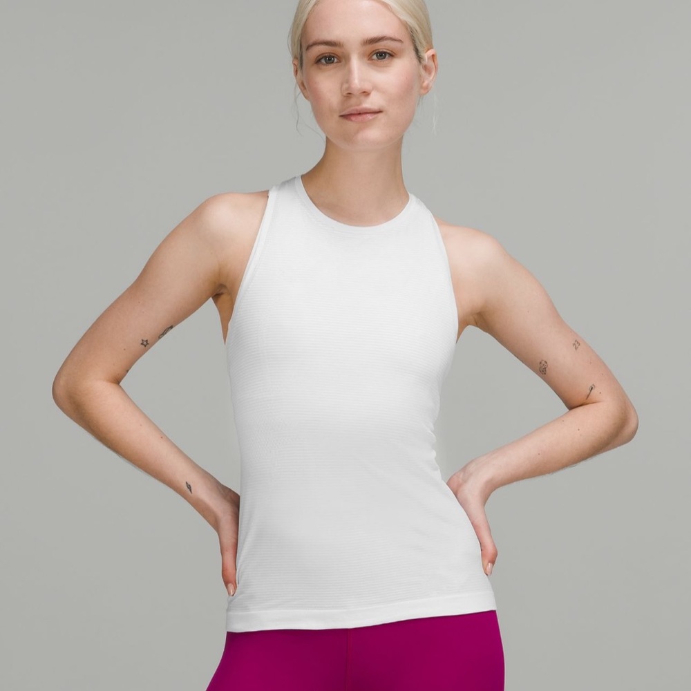 Lululemon swiftly tech high neck tank 2.0 race length white size 12 ladies